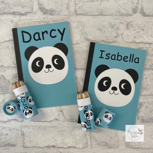 Personalised Children's Panda Colouring Pencil Set and matching Notebook