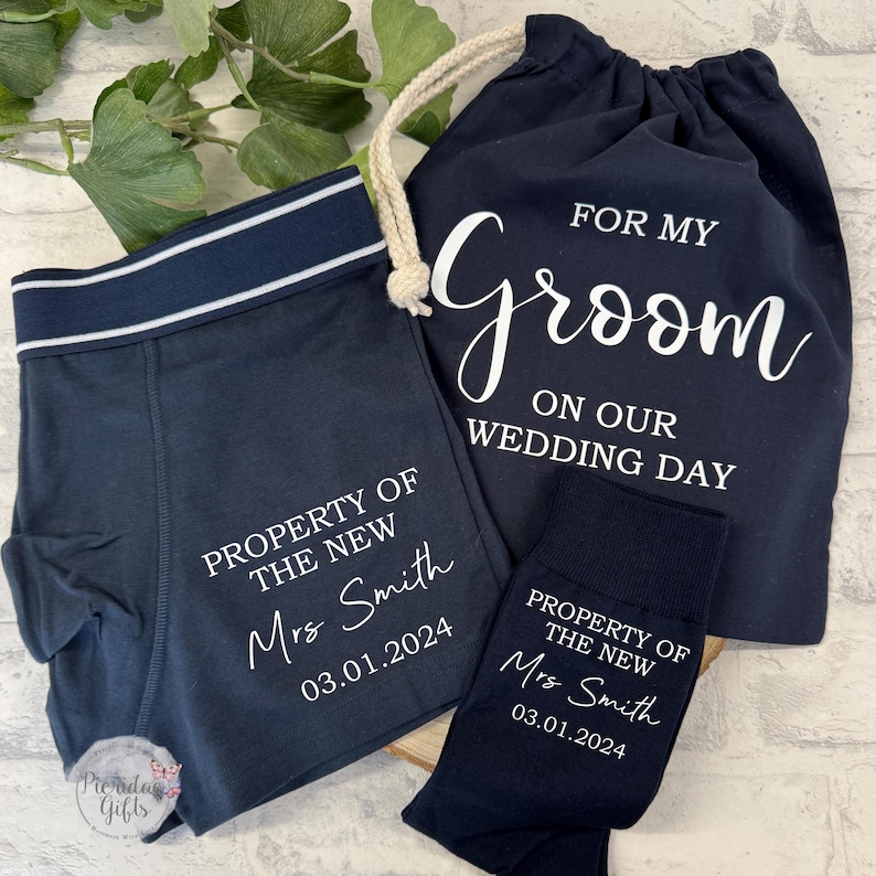 Navy Groom Boxer property of the new wedding socks