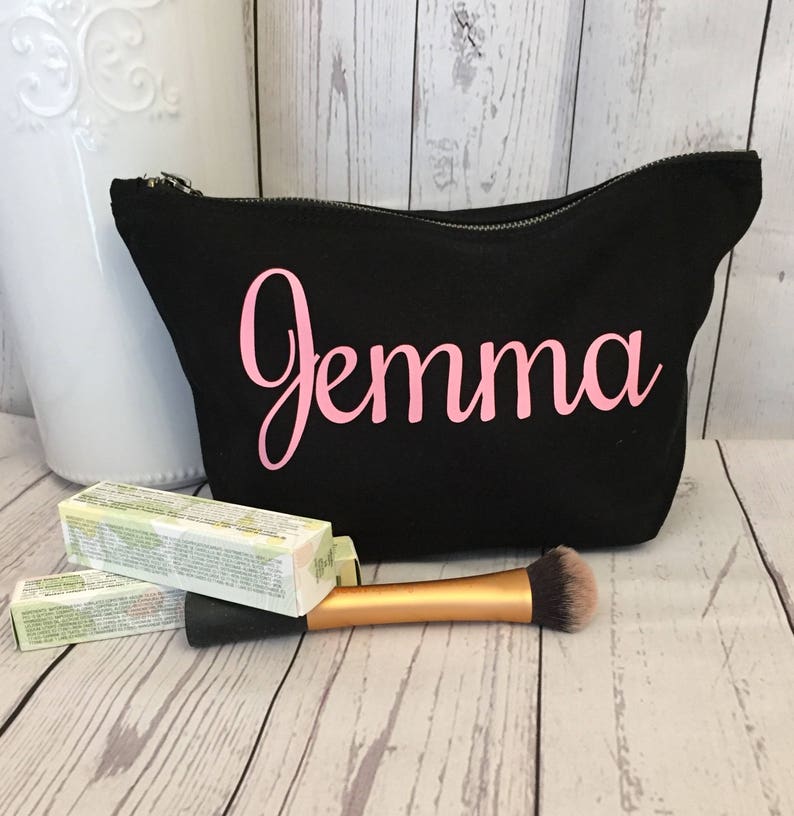 Personalised Make up Bag black Bag, Choice of Text Colour Cosmetic Bag