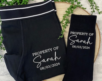 Groom gift boxers and socks, Property of Groom, Wedding Boxers, Personalised Groom Gift, Property of the new Mrs