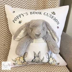 Personalised Easter Book Cushion, Personalised Easter Gift, First Easter Gift, Easter Rabbit, Bunny