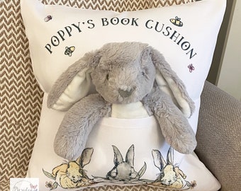 Personalised Easter Book Cushion, Personalised Easter Gift, First Easter Gift, Easter Rabbit, Bunny