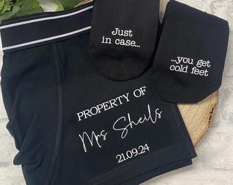 Personalised Groom Gift Boxers and Socks, Cold Feet Wedding Set