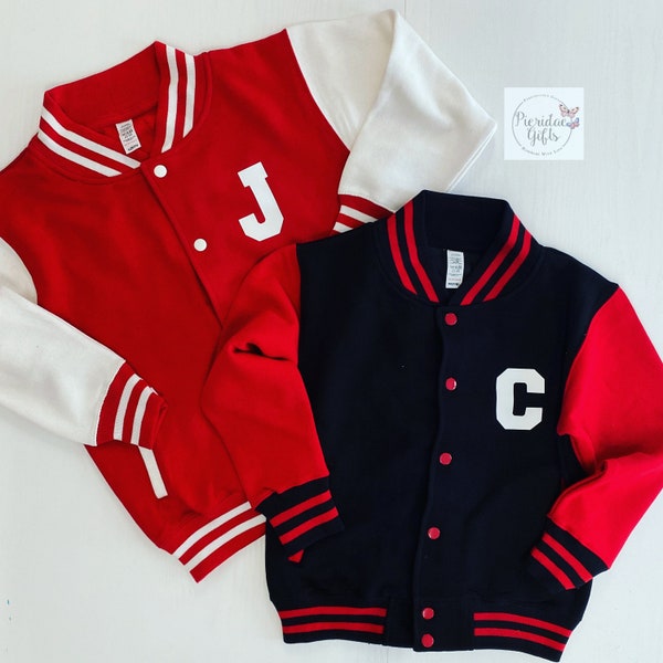 Personalised Kids Varsity Jacket, personalised initials and name