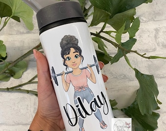 Personalised Character Barbell Water Bottle, Gym Water Bottle, Sports Water Bottle