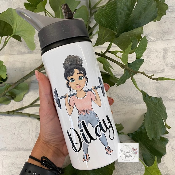 Personalised Character Barbell Water Bottle, Gym Water Bottle, Sports Water Bottle