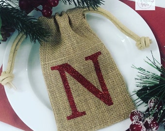 Personalised Christmas Favour Jute Bag, Christmas Gift Bag, Christmas dinner favour bag