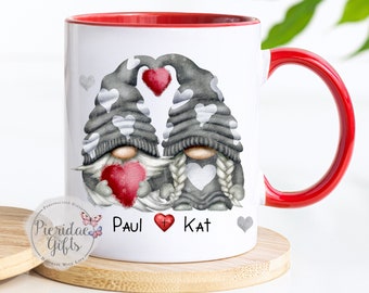 Personalised Valentine Grey Gnome Couple Mug, Valentine Gnome, Valentine Gnome Gift