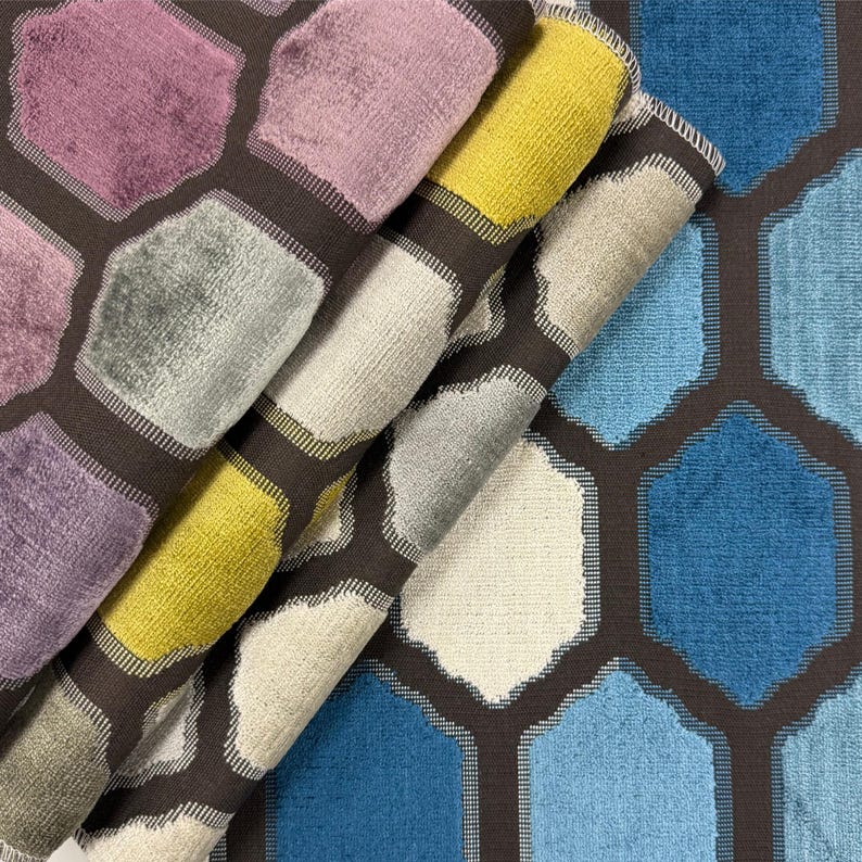 Raised Patterns Mallorca - Honeycomb Pattern Cut Velvet Upholstery Fabric by the Yard ...