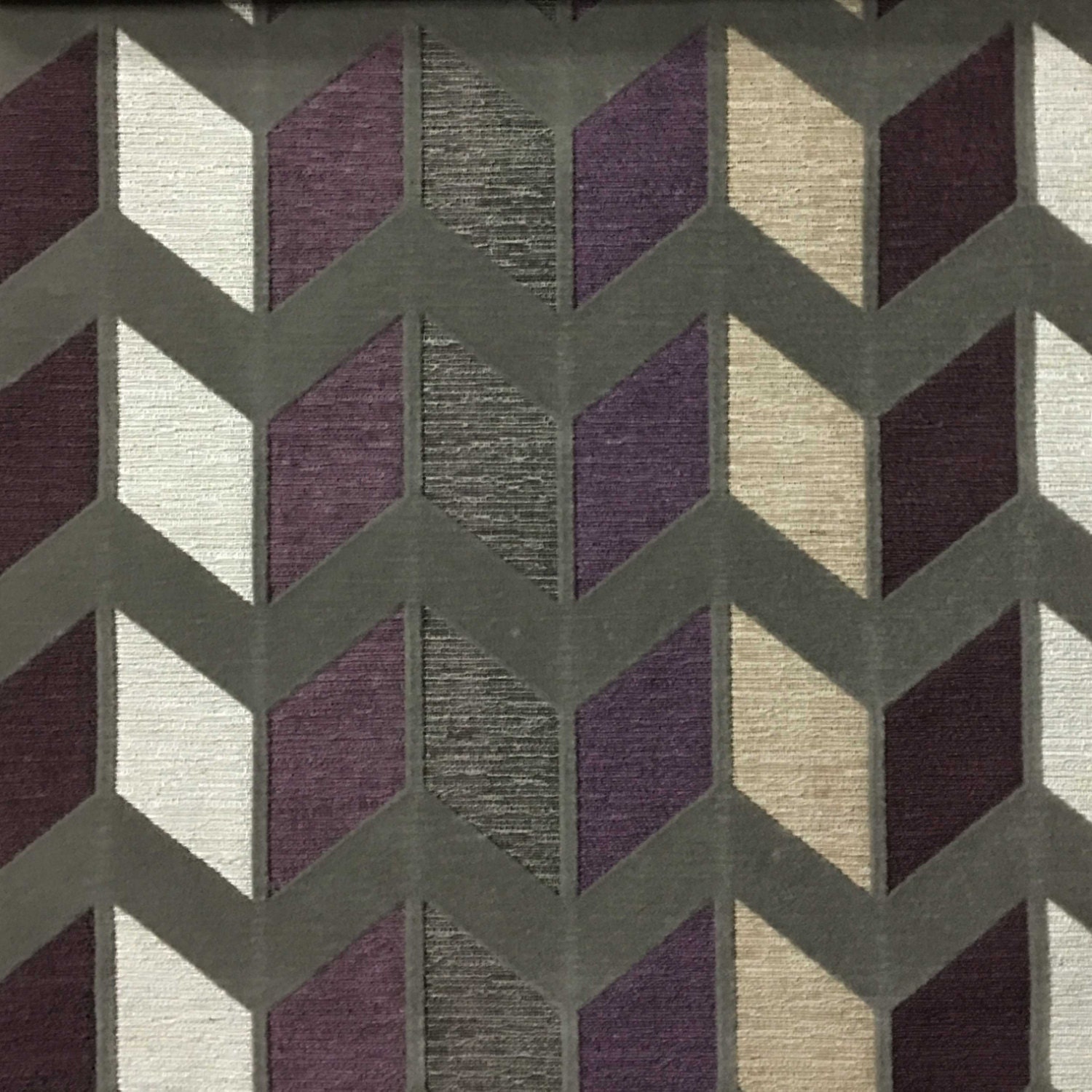 Upholstery Fabric - Ziba - Fig - Modern Texture Chevron Pattern Cotton Polyester Upholstery Fabric by the Yard - Available in 8 Colors