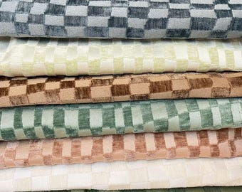 Checkmate - Checkered Design Chenille Upholstery Fabric by The Yard - Top Fabric