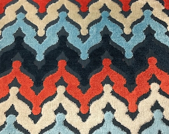 Presley - Chevron Cut Velvet Upholstery Fabric by the Yard, Top Fabric