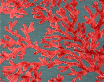 St Tropez - Coral Pattern Burnout Velvet Fabric Drapery & Upholstery Fabric by the Yard, Top Fabric