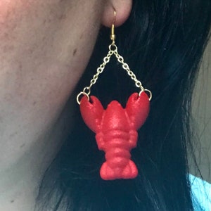 Red Glitter Resin Lobster Dangle Earrings