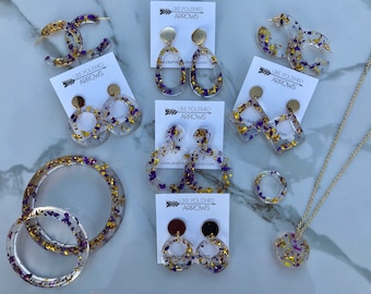 Clear Purple and Gold Foil Resin Cast Jewelry