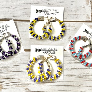 Seed Bead Wrapped Hoop Earrings in Your School Colors - Medium 1.5&quot;