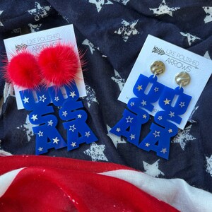 USA Star Acrylic Pom Pom Stud Earring