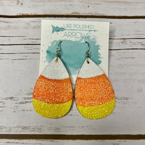 Hand painted Candy Corn Glitter Halloween Earrings