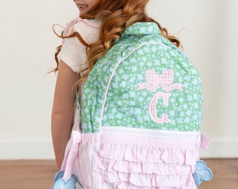 Senior Backpack! Girls Ruffle Backpacks with Bag Charms, Personalized flower backpack Embroidered for Her