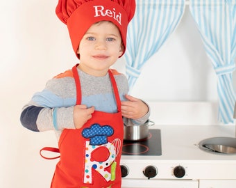 Personalized Kids Apron with Initial and Name, Cooking and Baking Apron for Boys and Girls, Apron with pockets