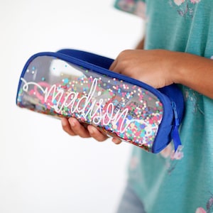 Clearance! Personalized Girls Gift!  Confetti Pencil Pouch!  Personalized Pencil case!  Great scrunchie organizer!  Easter Basket stuffer
