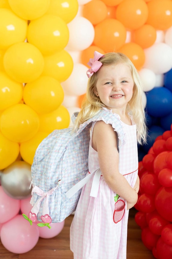 Back to School!  Girls Ruffle Backpacks with Bag Charms, Personalized flower backpack Embroidered for Her, Monogrammed Girls Bookbag
