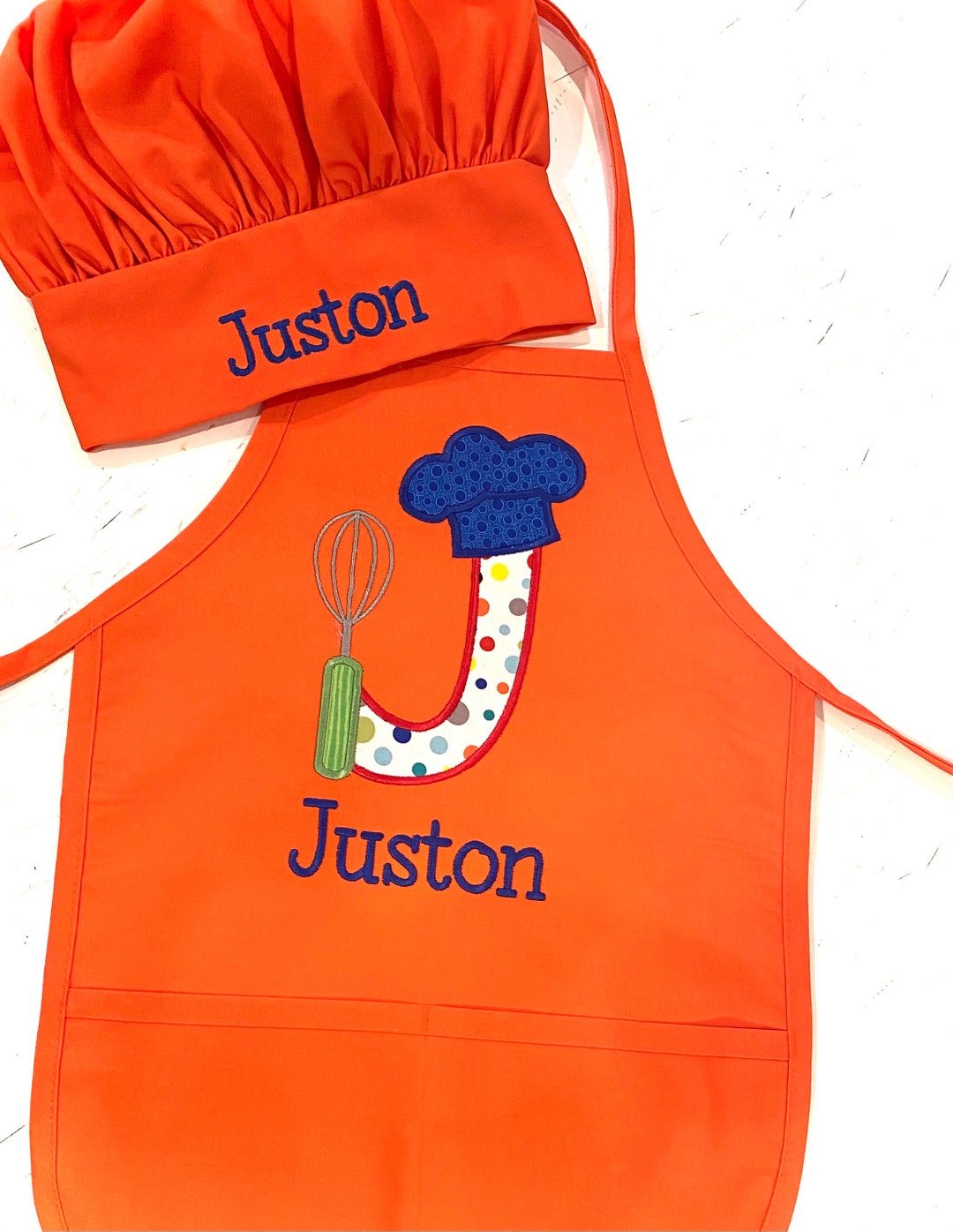 Boys Personalized Kids Apron and Chef Hat Set, Apron and Chef Hat for
