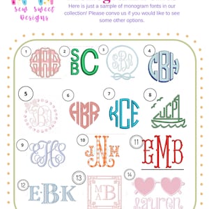 Peut inclure: Image pr&eacute;sentant diff&eacute;rents styles de monogrammes. L'image comprend des exemples de diff&eacute;rents mod&egrave;les de monogrammes, notamment des mod&egrave;les circulaires, en forme de c&oelig;ur et sur le th&egrave;me nautique. Le texte en haut indique "Monogram Fonts."