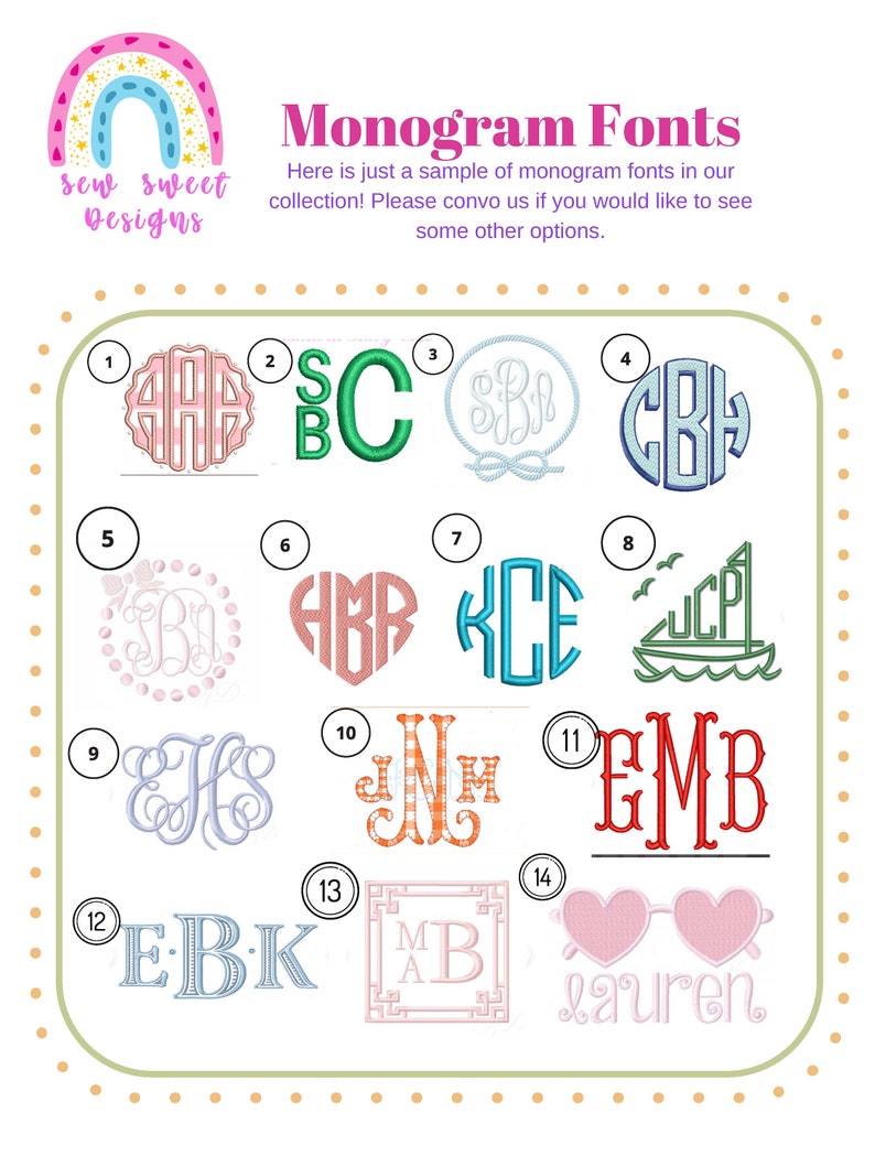 Peut inclure: Image pr&eacute;sentant diff&eacute;rents styles de monogrammes. L'image comprend des exemples de diff&eacute;rents mod&egrave;les de monogrammes, notamment des mod&egrave;les circulaires, en forme de c&oelig;ur et sur le th&egrave;me nautique. Le texte en haut indique "Monogram Fonts."