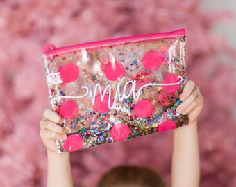 Clearance! Girls  Personalized Pencil Pouch, Great Back to School gift!  Confetti Pencil Pouch!  So adorably cute!  Personalized Pencil Case