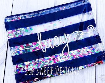 Clearance! Personalized Girls Gift!  Confetti Pencil Pouch! Glitter Pencil Pouch,  Glitter Pencil Case, Personalized Pencil Case