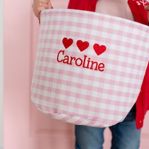 Personalized Valentine's Day Bucket, Gingham Valentine's Bags, Valentine's Day Gifts for Kids, Personalized Valentine's Day Gift