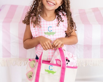 Kids Embroidered Beach Bag, Kids Tote Bag for the Pool, Children's Personalized Beach Tote with Monogram, Girls Pink Pool Bag