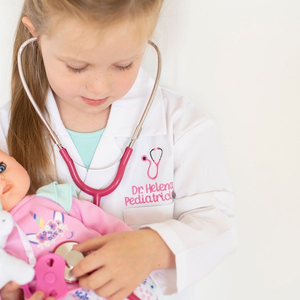 Embroidered Personalized Kids Lab Coat, Kids Doctors Coat, Embroidered White Coat for kids, Kids Halloween Costume, Kids scientist coat