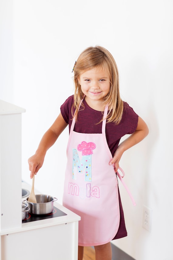 Girls Pink Personalized Apron, Personalized Kids Apron. Chef Hat and Apron  Set, Toddler Apron, Apron for Kids, Custom Kids Apron 