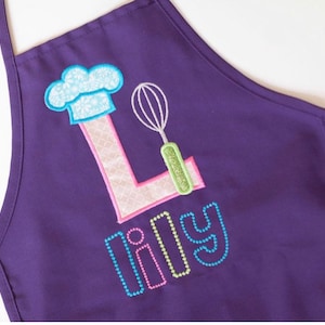 Personalized Kids Apron with Initial and Name, Embroidered Glitter Cooking or baking apron with initial for girls, Personalized Girls Gift