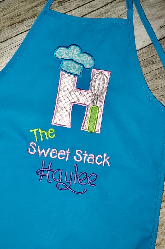 Turkis Personalisierte Kinder Schurze Monogramm Applikation Etsy