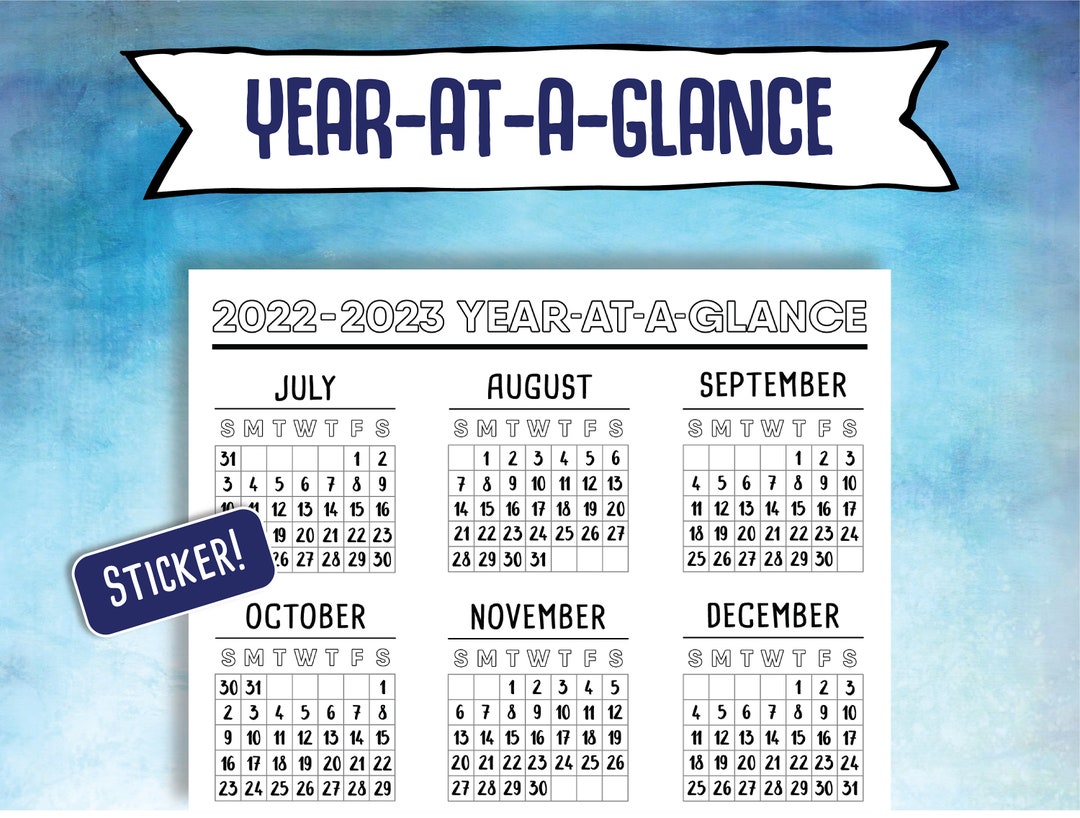 Sticker 2022-2023 Academic YEAR-AT-A-GLANCE Sunday-start A5 Bullet