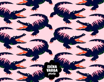 Non-exclusive, Crocodile, Seamless Repeat Digital Pattern for Fabric, Digital Prints, Children's Fashion, Fabric Design, pink, blue