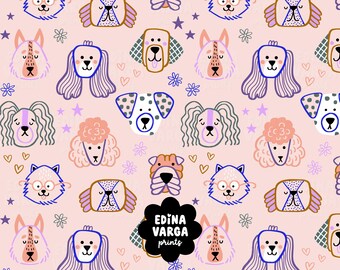 Non-exclusive, Dogs, Seamless Repeat Digital Pattern for Fabric, Digital Prints, Children's Fashion, Fabric Design, rose, lilac