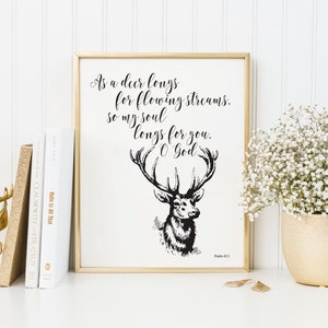 Bible Verse Quote Wall Art Print, Printable Calligraphy Poster, Home Hunting Lodge Cabin Decor Psalm 42:1 As the Deer Christian Gift for Him