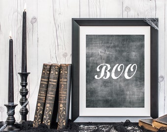 Halloween Print, Black Halloween Home Decor, Printable Wall Art, Halloween Boo Poster, Fall Holiday Decor, Digital File, Instant Download.