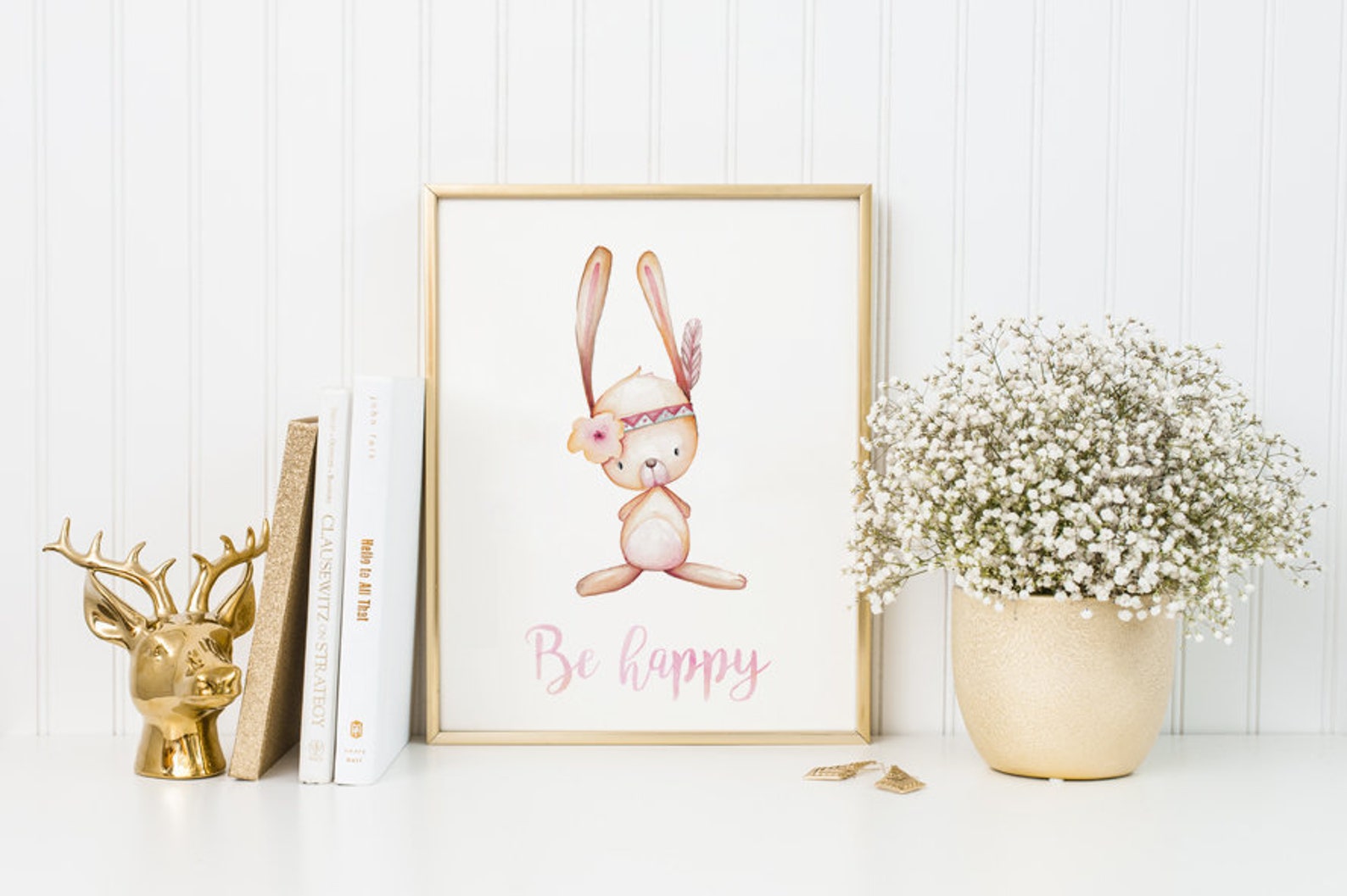 Baby Girl Nursery Wall Art Print, Boho Woodland Watercolor Bunny Home ...