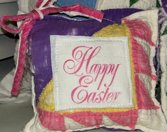 Handmade Easter Pillow with Happy Easter Applique, Easter, Farmhouse Easter Pillow, Spring Pillow, mini pillow, spring decor, Easter decor
