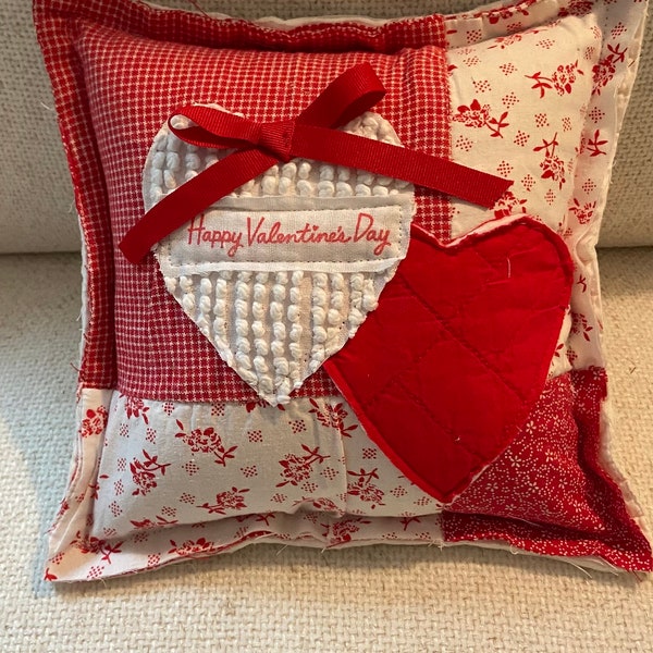 Happy Valentine’s Day Smaller Vintage Quilt & Chenile Heart Applique Pillow