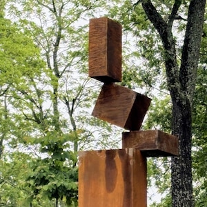 Balanced 3: Abstract geometric metal sculpture. Modern interior/exterior decor.