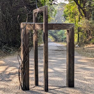 Reclamation: Abstract geometric metal sculpture. Modern interior/exterior decor.