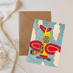 Le chameau volant - carte imprimable 5 x 7, téléchargement numérique instantané, design fantaisiste avec chameau fantastique, carte d'anniversaire