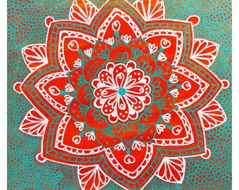 Orange Mandala Art Print | Vibrant Geometric Mandala Design | Colorful Abstract Artwork