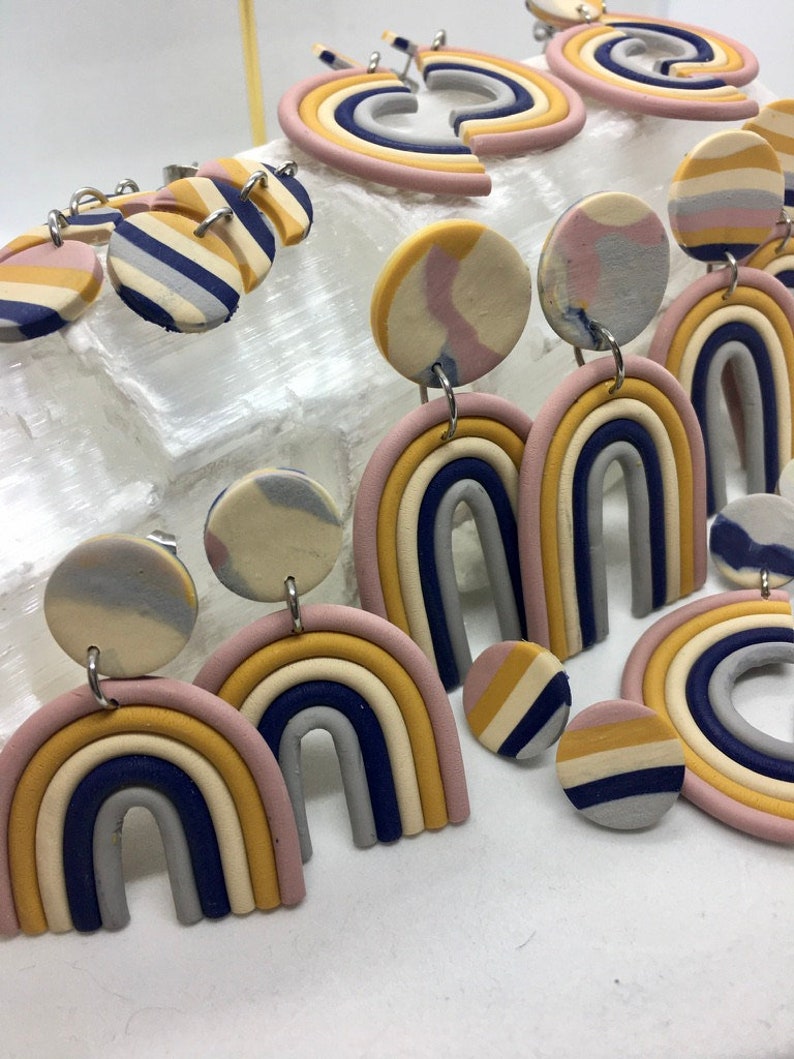 Striped Muted Tones Polymer Clay Post Earrings Gifts Handmade Striped Polymer Clay Posts Striped Studs Small Striped Earrings
